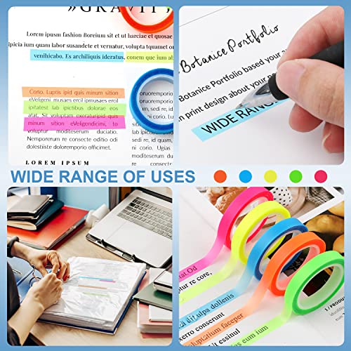 Toymis 10 Rolls Highlighter Tape Removable 0.23Inch X 16.4Ft Fluorescent Neon Tapes Fluorescent Highlighters Colored Transparent Tape Page Markers For Teachers Students Reading Class Home Office #TOP6