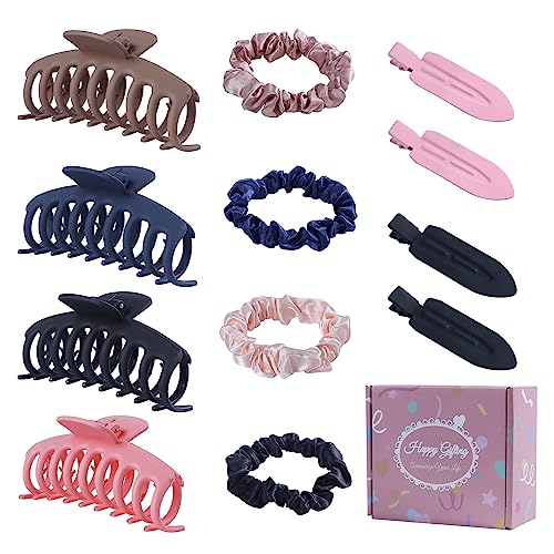 Anutrion Hair Clips Set, 12 Pack - Large No Crease Hair Claw Clips, Small Silk Scrunchies cover