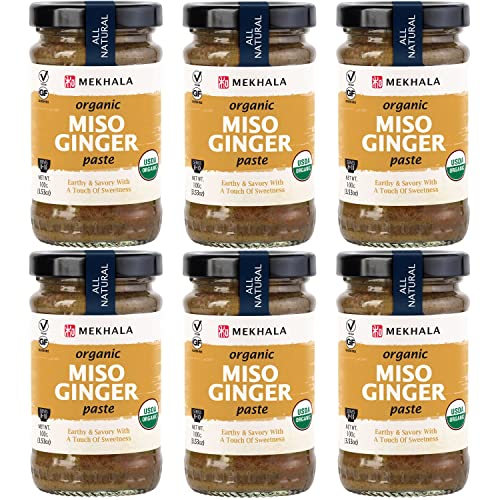 Mekhala Organic Gluten-Free Miso Ginger Paste for Cooking| Asian Vegan Plant Based Japanese Sauce for Marinade, Stir Fry, Vegetables- 3.53oz (Pack of 6)