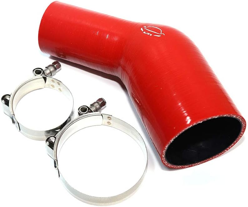 Universal TMKOOL 4-Ply Reinforced 2"-3" ID 45 Degree Elbow Reducer Coupler Silicone Hose + 2x T Bolt Clamp (Red, 2"-3")