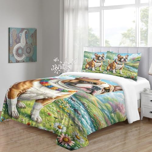Linge de lit bouledogue terrier 200x200 avec drap de couette 3D enfant et adolescent