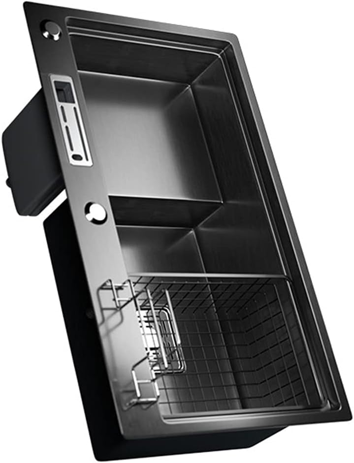 Bar Sinks Black Nano Large Capacity Double Bowl Stainless Steel Built-in Slots with Drain Strainer Center Drainage