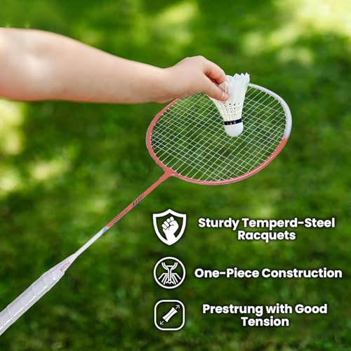 Image of PulseITSmash Badminton Racket- for Men & Women. Lightweight Aluminum Frame with High Tension Strings. Indoor /Outdoor Badminton Racquet for Training, Power Play & Control. (Pink)