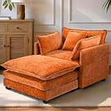 SweetGO corporation 40' Chenille Lounge Chair for Reading, Modern Couch Cozy Sofa Bed, Upholstered Living Room Single Sofa Accent Chair with Ottoman, Orange