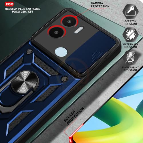 Image of Armor Bumper Back Cover Case for Redmi A1 Plus /Poco C50 | Rotating Camera Cover, Ring Holder & Kickstand | Heavy Duty & 360 Degree Protection Redmi A1 Plus /Poco C50 Back Cover (Blue)