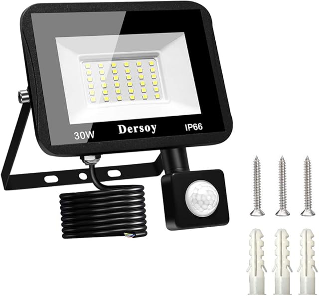 Dersoy Motion Sensor Security Lights Outdoor,30W 2200 Lumen PIR Light,IP66 Waterproof Motion Sensor Flood Light, Ultra Thin Garden Light Security Perfect for Forecourt, Backyard, Garages and More