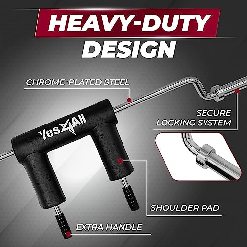 Yes4All Anti-Slip Squat Bar Attachment 1000LB, Squat Olympic Bar & Bar Pad with Comfortable Neck and Shoulder Pads, Extra Handle for Free Weights Strength Training, and Body Building, Alloy Steel by Yes4All - Image 3