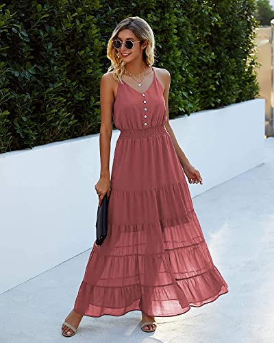 Image of PRETTYGARDEN Women's 2026 Summer Maxi Dress Spaghetti Strap Sleeveless High Waist Beach Vacation Long Sundresses