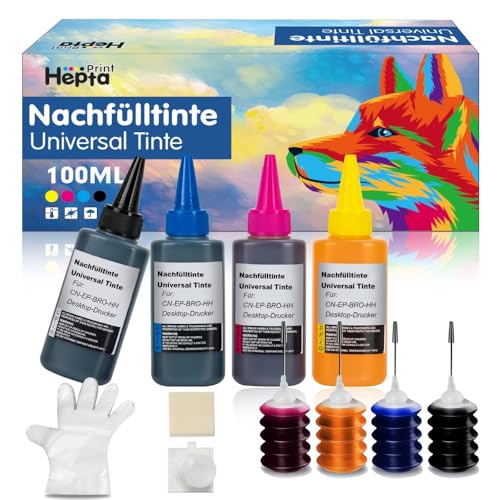 Hepta Print Universal Nachfülltinte Kompatibel Tinte und mit Canon Epson Brother Printers für HP 300 301 303 304 305 Canon PG-560 CL-561 PG-540 CL-541 PG-545 CL-546 Druckertinte 4er CISS CIS System