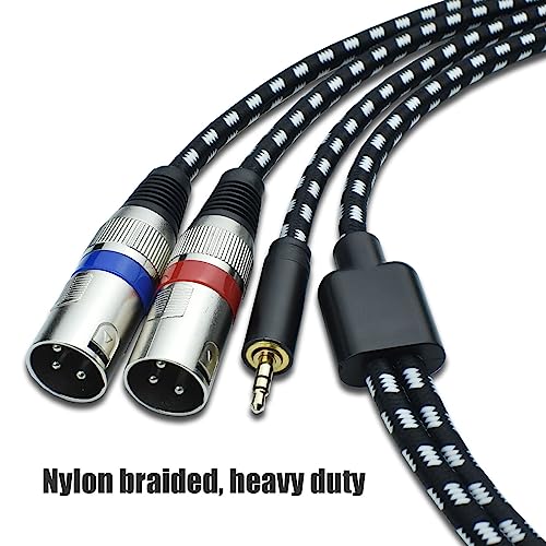 Mugteeve Dual Xlr To 1/8 Stereo Aux Cable, 10Ft Double Xlr Male Y Splitter Cord To 3.5Mm Trs Mini Headphone Jack, Ofc Shield No Hum No Buzz, For Studio Monitor Speakers, Laptop, Dmx Adapter #TOP1