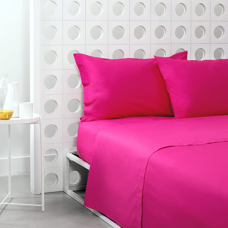 Bassetti drap plat 180x280 coton lin carré et demi rose cyclamen lit 1 place