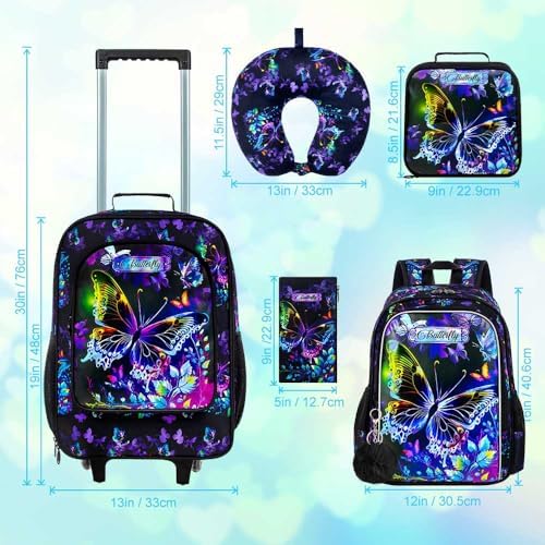 5PC Kids Luggage Set for Boys, 18" Carry-on Suitcase Butterfly Black — 사진 4