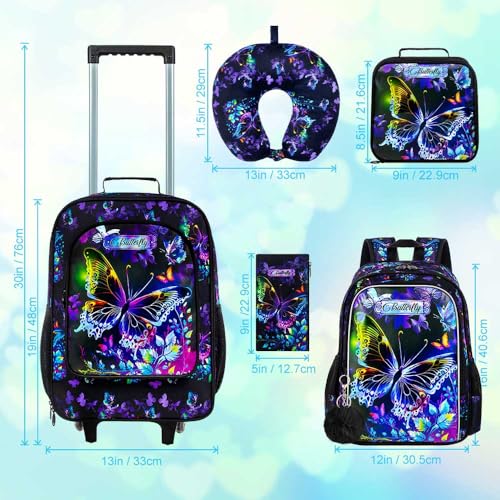 TXHVO 18" Kids Suitcase for Girls, 5Pcs Carry on Luggage With Wheels, Butterfly Suitcases for Toddler Children(Black) by TXHVO - Used condition - Image 4