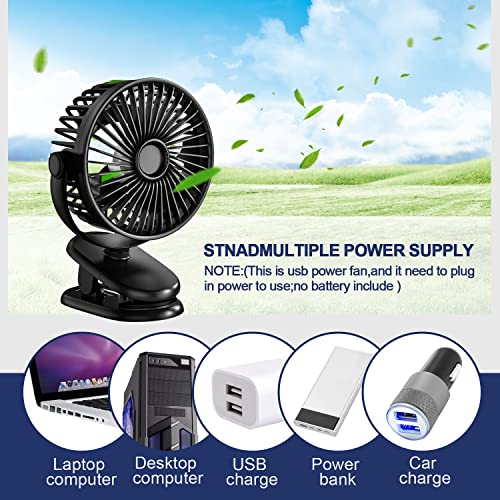 Small Clip On Fan, 2 Speeds Usb Fan Powerful Personal Desktop Table Fan, Clip & Usb Desk Fan With Sturdy Clamp, 360° Rotate Ultra Quiet Operation For Home Office Indoor Bedroom Stroller(Black) #TOP3