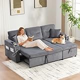 Chaise longue hydraulique avec rangement caché et canapé lit convertible : La chaise longue s’ouvre facilement grâce à un système hydraulique et révèle un grand compartiment de rangement pour plaids, coussins ou livres. En un geste, le lit tiroir intégré se déploie pour accueillir deux personnes – une solution idéale pour les invités ou les petits espaces.