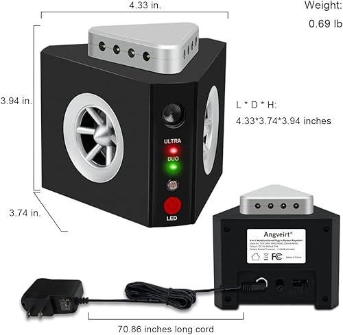 Miniatura 5 de Repelente ultrasónico para roedores, repelente de ratones para interiores, disuasorio de ratones, repelente de plagas ultrasónico con 12 luces