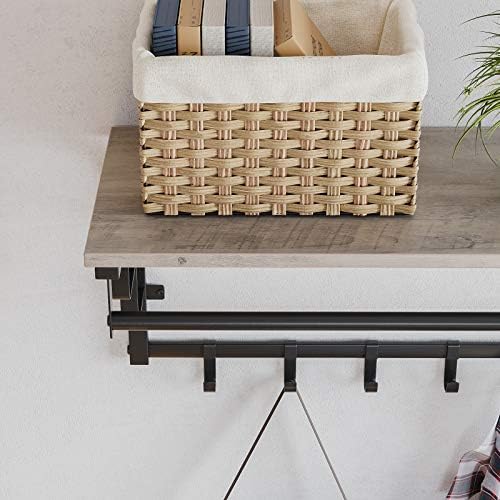 VASAGLE Coat Rack Wall-Mounted, Coat Hook with 5 Hooks and Hanging Rail, for Entryway, Hallway, Bedroom, Bathroom, Living Room, Greige and Black LCR012B02