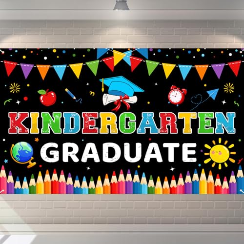 Kindergarten Graduation Banner and Backdrop 2026 - Large Preschool Graduation Decorations for Party Last Day of School Class of 2026