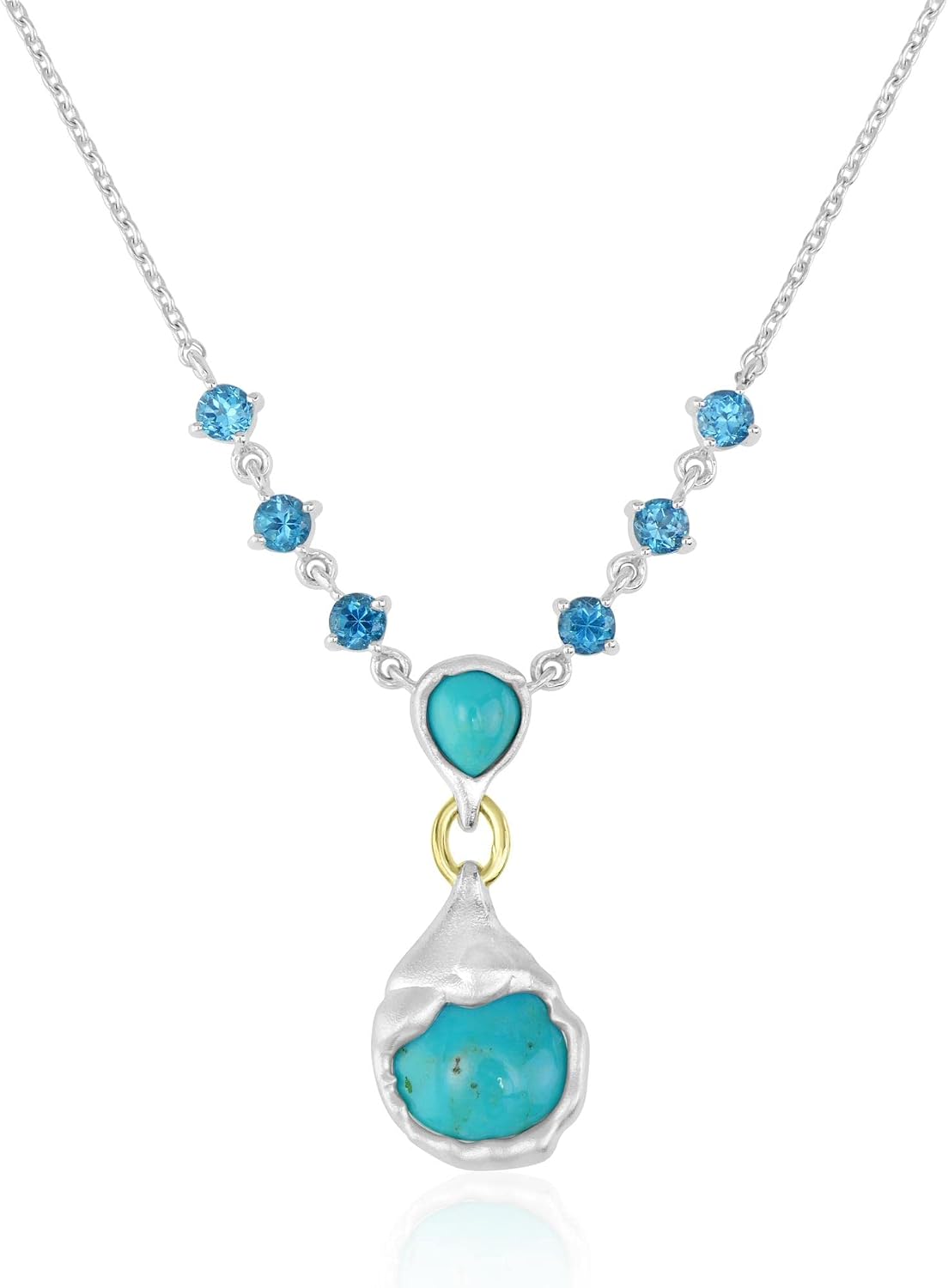 Womens 925 Sterling Silver Pear and Round Gemstone Drop Necklace Gift for Her | Birthstone Jewelry | Wedding | Birthday | Anniversary