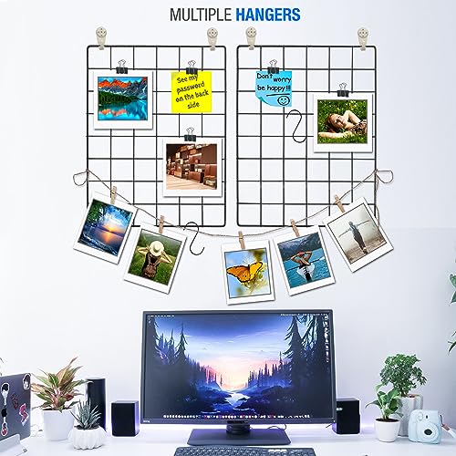 LOYONAL Gitter Pinnwand Metallgitter Deko Wand - Memoboard Gitter Deko Gitterwand - Foto Gitter Fotowand Metal - 2er Pack Wandgitter Schwarz - Zimmer DIY