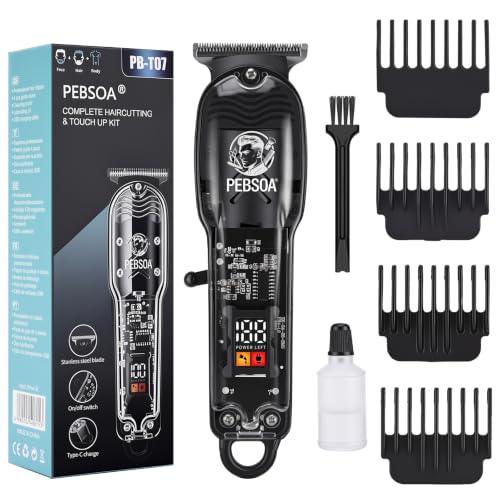 pebsoa PB-T07 Cordless Professional Hair Clippers for Men, USB Recharge Barber Hair Cutting Kit with LED Digital Display & 4 Limit Combs