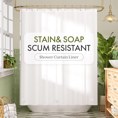 Image of Bathway Shower Curtain Liner, White Shower Curtain Liner 72x72 PEVA Waterproof Shower Curtain Liner Plastic with 3 Magnets and 12 Rustproof Metal Grommets, Lightweight Shower Liner for Bathroom
