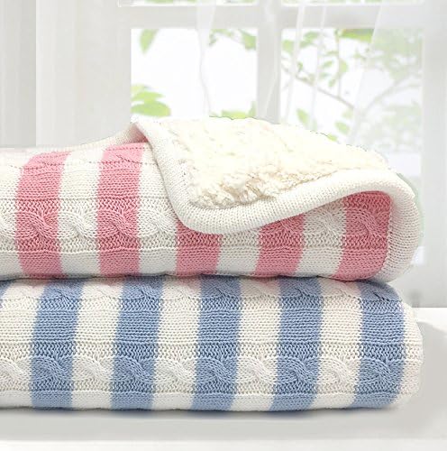 Miniatura 3 de Magnolia - Manta de punto trenzado y sherpa para bebé (rayas azul pizarra)