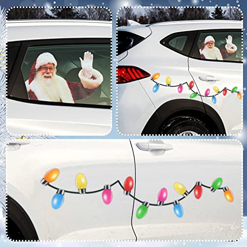 3D Santa Claus Car Rear Window Stickers And Holiday Lights Magnet Set Reflective Christmas Car Decorations Christmas Car Window Decals Christmas Magnets Funny Xmas Car Stickers For Car (Greeting) #TOP4
