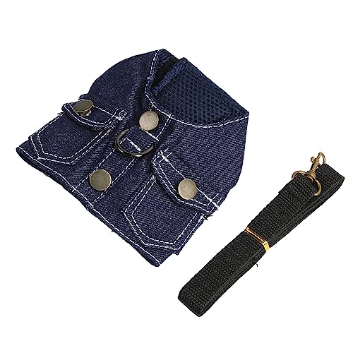 Hundegeschirr aus Denim, Welpengeschirr aus weichem Mesh mit Nylonleine für kleine Hunde und Katzen (L)