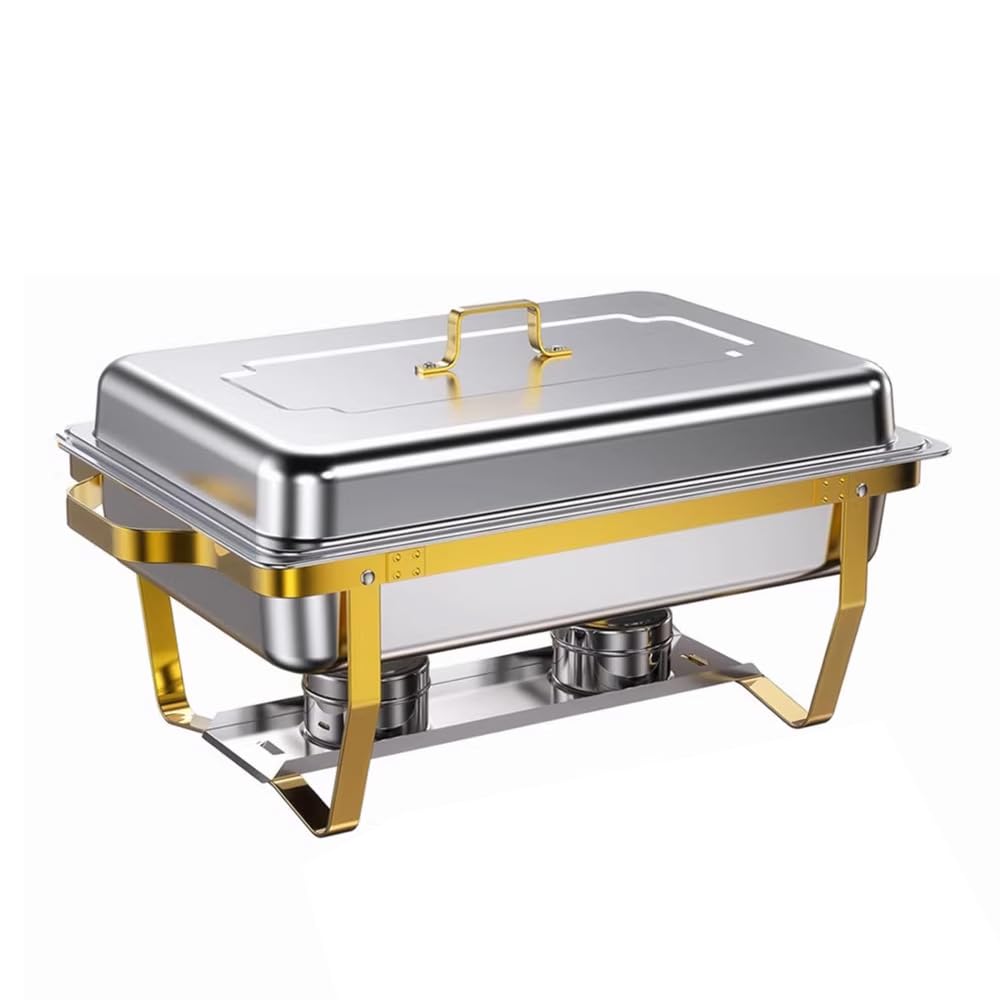 Chafing Dish Buffet, Kit Scaldavivande Rettangolare in Acciaio Inox con Coperchi, Teglie per Cibo, Bagnomaria e Porta Combustibile, Utensili da Portata per Buffet da 8L