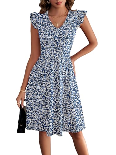 Image of HELYO Women's Summer Dresses Cute V Neck Ruffle Sleeve Cocktail Short Work Casual Dress with Pockets 648