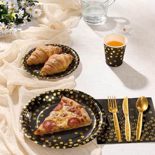 Goodlluck 175PCS Black Gold Paper Plates and Cutlery Set for 25 — view 6