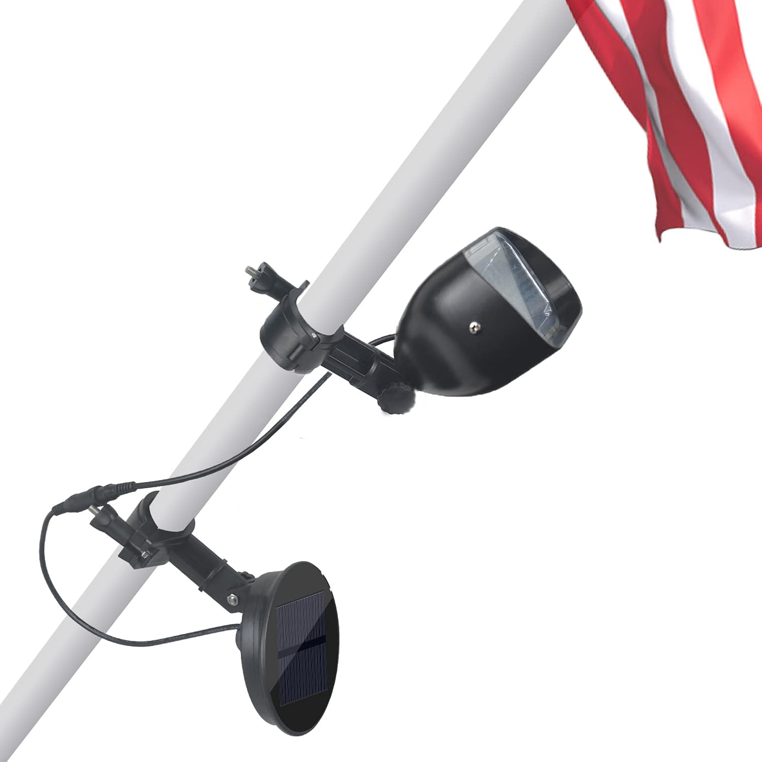 Solar Flag Pole Light, 4 Super Large & Bright Flag Lights, 360°Adjustable Flagpole Light Solar Powered Fits 1”-1.5” Flag Poles, IP65 Waterproof