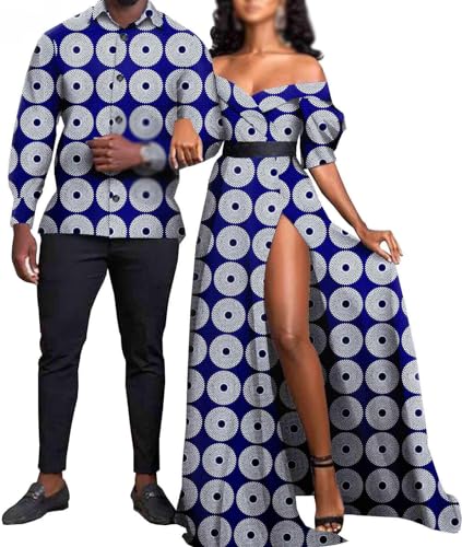 Tenues de couple africain avec robe imprimée et veste dashiki slim
