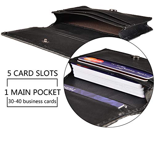 RFID Genuine Leather Bifold ID/Business Credit Card Case Holder for Men Slim Front Pocket Wallet Button(Carbon Fiber Leather Black)