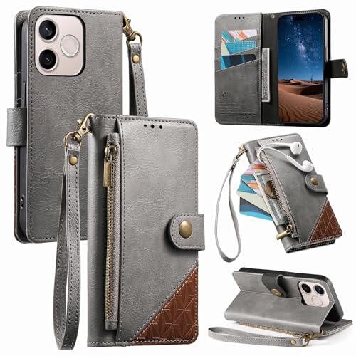 �Ή��@�� for Redmi Note 14 4G (164MM) �t���b�v���̃X�^���h�t���A�X�g���b�v�ƃ}�O�l�b�g���ߋ�t���̃W�b�p�[�E�H���b�g�P�[�X Gray