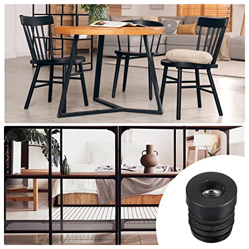 Image of uxcell 8Pcs Inserts for Round Tubes with M6 Thread, for 19mm /0.75 inch OD Round Tube, Round Black Plastic Plug Caster Insert Chair End Caps Furniture Leg Plug