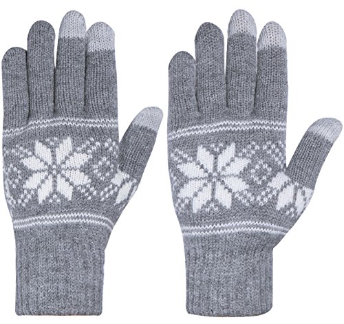 Chalier Womens Winter Warm Thick Knit Phone Texting Touch Screen Gloves Mittens, Gray, One Size