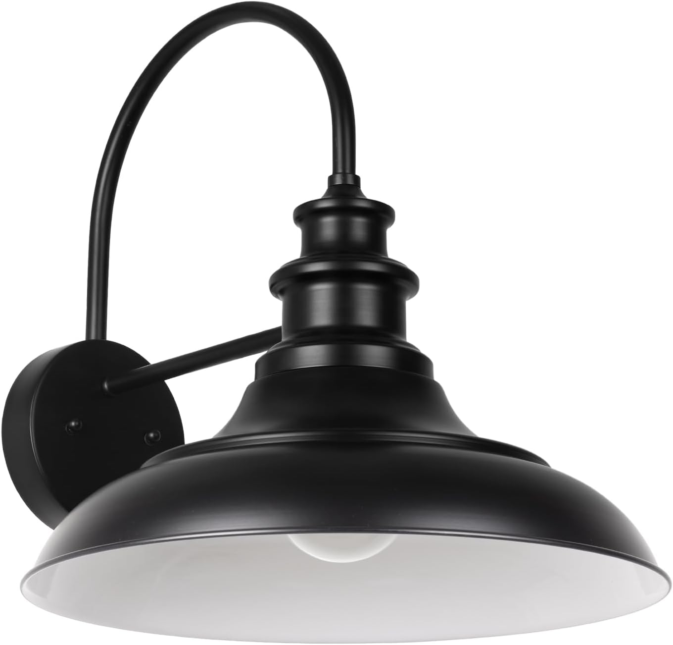 Outdoor Barn Light Fixture, 12.3 Inch Large Dome Farmhouse Exterior Wall Mount Light, Gooseneck Wall Sconce Indoor Wall Lighting Fixture, Industrial Black White Finish Lantern for Porch, RZ004 BK+WH Black+White 11-RZ004-1PACK(Not Dusk to Dawn)