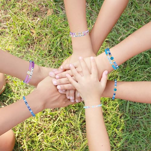 Image of Preppy Bracelets Set Colorful White Gold Smile Heart Star Polymer Beaded Pearl Clay Stackable Charm Y2K Kidcore Aesthetic Summer Beach Bohemian Stretch Layering Bracelets Jewelry for Girls Women Teens