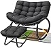 ELONEO Schaukelstuhl Outdoor XXL mit Hocker, ergonomischer Schaukelsessel mit Premium Sitzpolster für drinnen & draußen, Balkonsessel, wetterfester Loungesessel Outdoor, rutschfest, bis 120kg, Schwarz