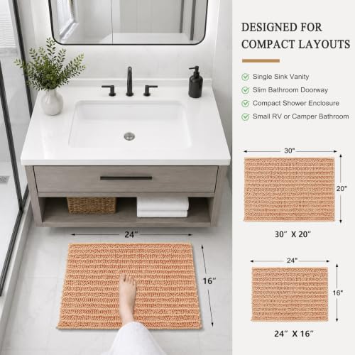 Image of Arotive Luxury Small Bathroom Rugs 24x16, Extra Soft Thick Absorbent Shaggy Chenille Bath Rugs, Machine Wash Dry, Bath Mats for Bathroom Floor, Tub and Shower, Home Decor Accessories, Peach