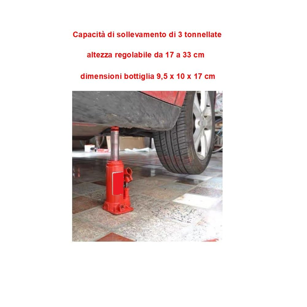 Compatible con Mitsubishi Gato HIDRÁULICO DE Botella DE 3 TONELADAS DE Altura DE 17 A 33 CM + Llave EN Cruz 17-19-21-23 para Pernos ELEVACIÓN DE NEUMÁTICOS DE AUTOMÓVIL
