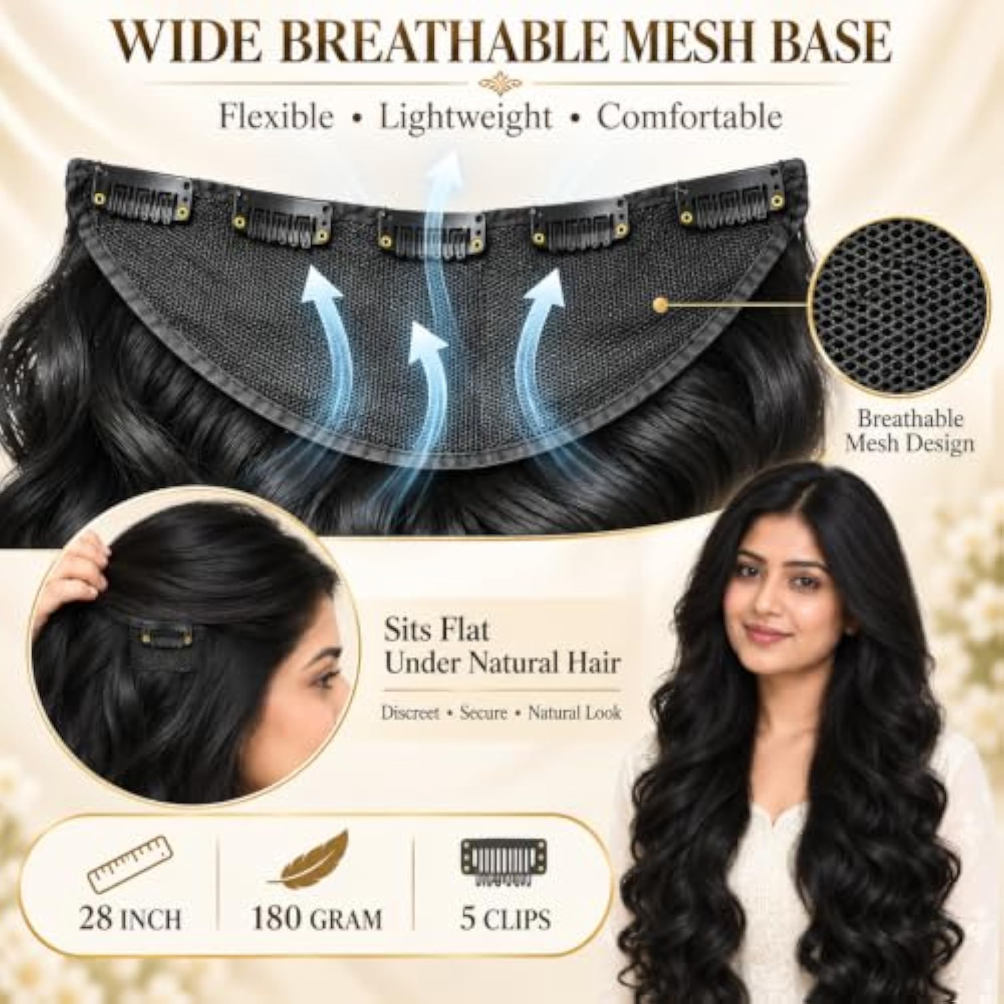 5-Clip Curly/Wavy Hair Extensions for Women, Instant Volume