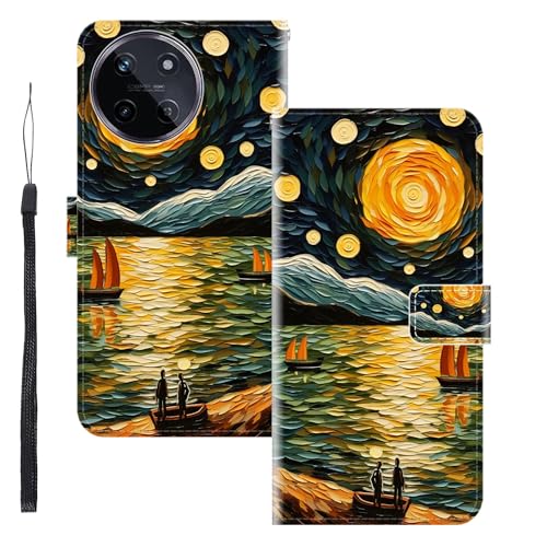 WUACYEAMING Funda para Realme 11 4G,con Soporte/Ranura de Tarjeta Cubierta Premium Magnético Suporte TPU Protectora Fundas PU Cuero Flip Multifuncional El mar y los Barcos
