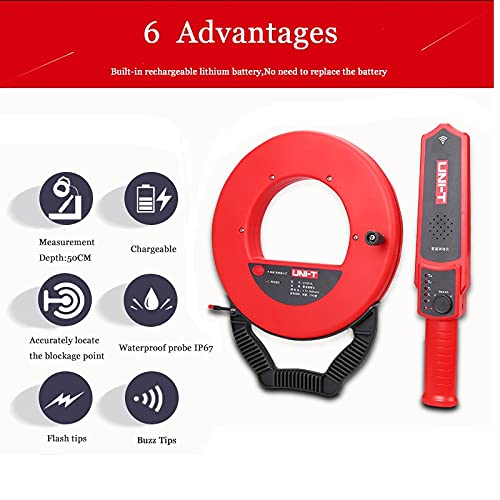 Riiai Pipe Blockage Detector, 30m Pipe Blockage Tester IP67 Waterproof Pipe Blockage Scanner for Detecting Metal Pipe PVC Pipe Water Pipe - Thumbnail 3