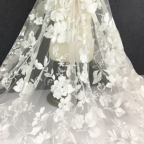 Tissu en dentelle de tulle brodé blanc au mètre pour couture et décoration