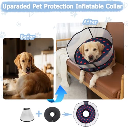Image of Inflatable Dog Cone Collar with Enhanced Anti-Licking, Soft Neck Donut for Dogs Cats, Recovery Pet Cone Collar After Surgery for Large Medium Small Dogs (Love, Medium+)