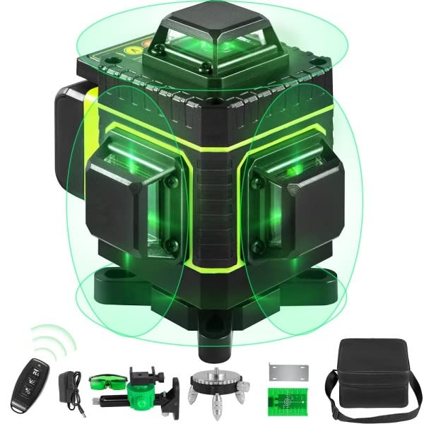 Trade Shop - Livella Laser A Verde 16 Linee Autolivellante 4x360° con Base di Treppiede