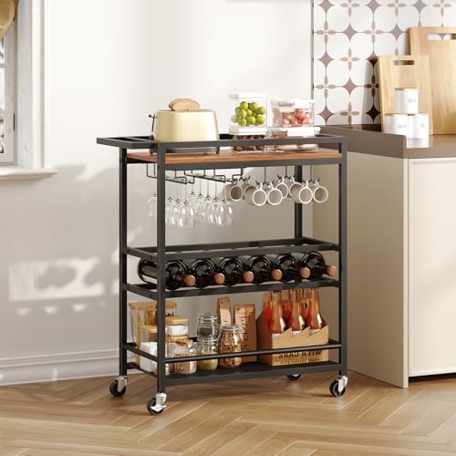 MAHANCRIS Bar Cart for Home, Rolling Wine Cart with Glass Holders, 3-Tier Serving Cart with Wine...
